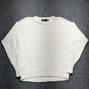 Lake Harmony Sweater Mens Medium White Geometric Crewneck Knit Pullover USA